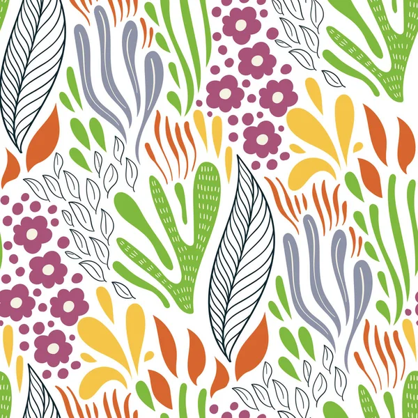花とベクトルシームレスな落書きパターン — ストックベクタ