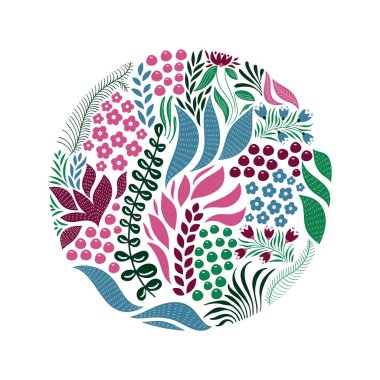 Çiçekli Vektör Çemberi Deseni