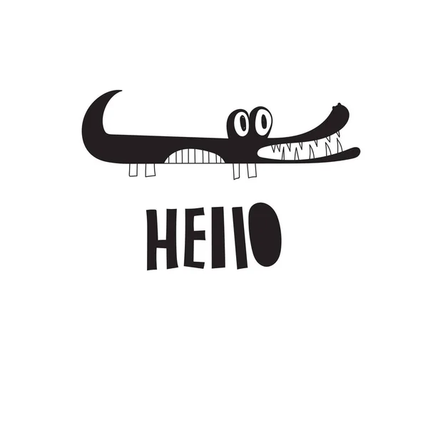 Stampa divertente vettoriale con coccodrillo e "Hello " — Vettoriale Stock