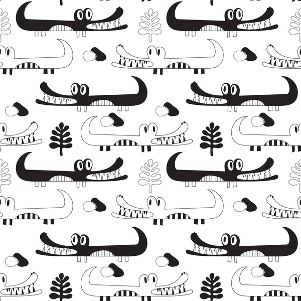 Patrón de cocodrilos blanco y negro vectorial — Archivo Imágenes Vectoriales