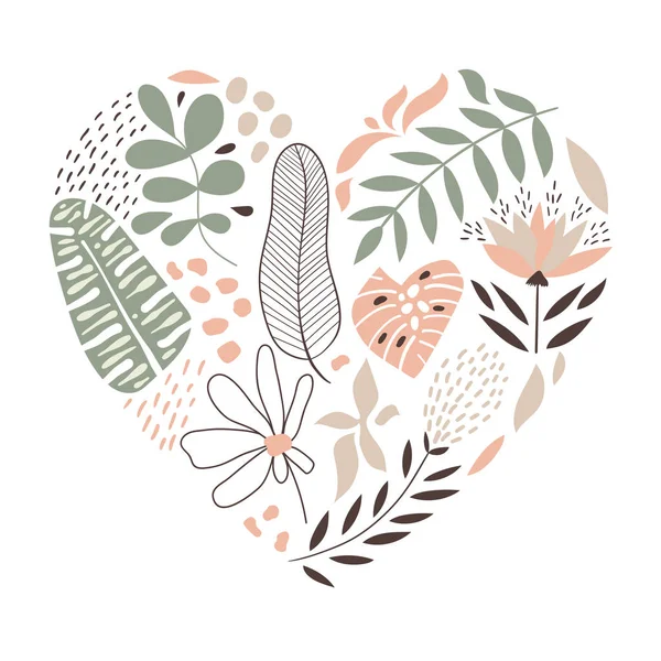 Vector Heart with Flowers and Leaves. — 스톡 벡터