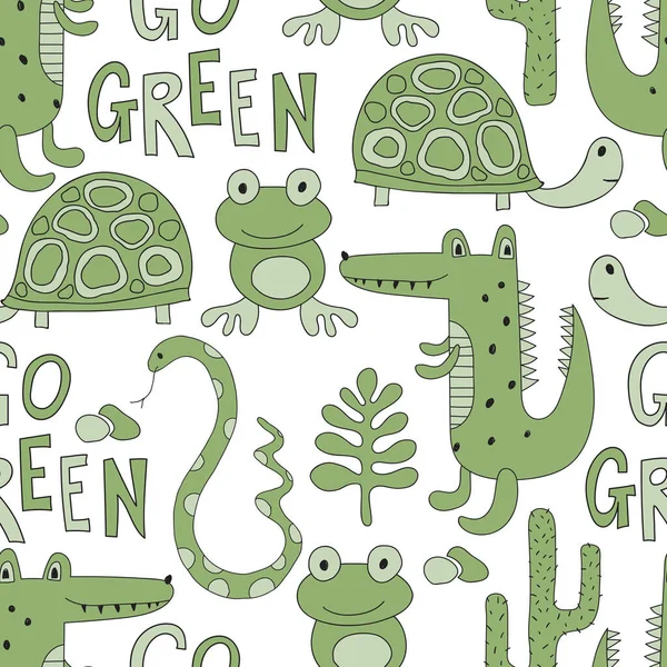 Vector Seamless Green Pattern Mit Savannen Tieren — Stockvektor