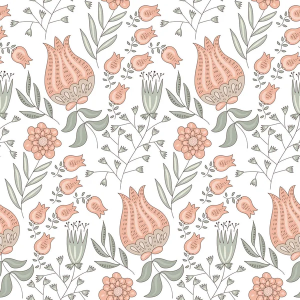 Vector Seamless Tough Pattern Mit Fantastischen Blumen Und Blättern Original — Stockvektor