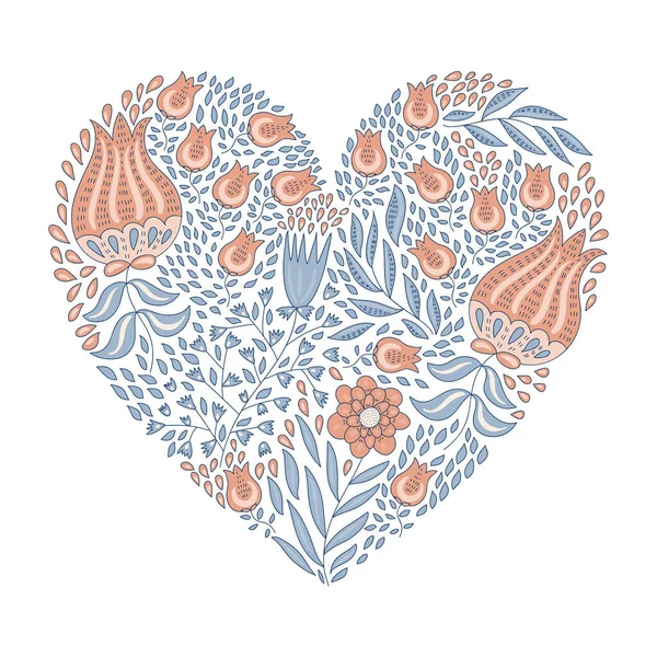 Vector Heart Flowers Leaves — 스톡 벡터