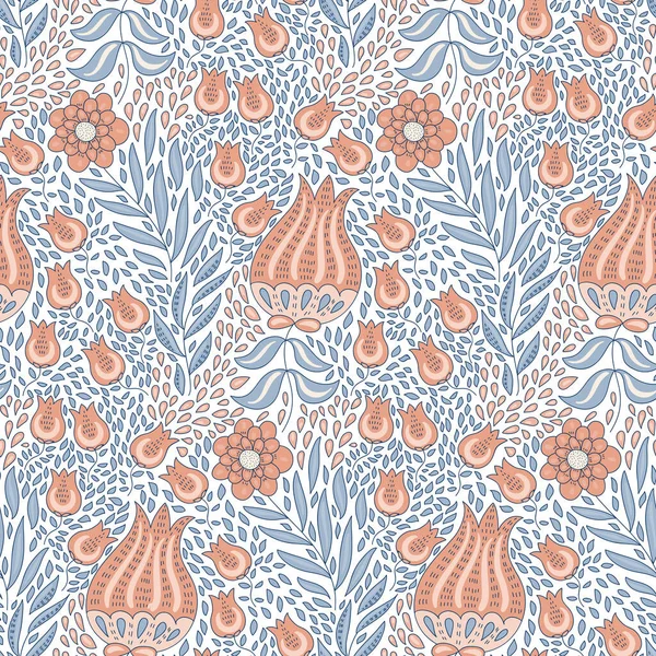 Vector Seamless Tough Pattern Mit Fantastischen Blumen Und Blättern Original — Stockvektor