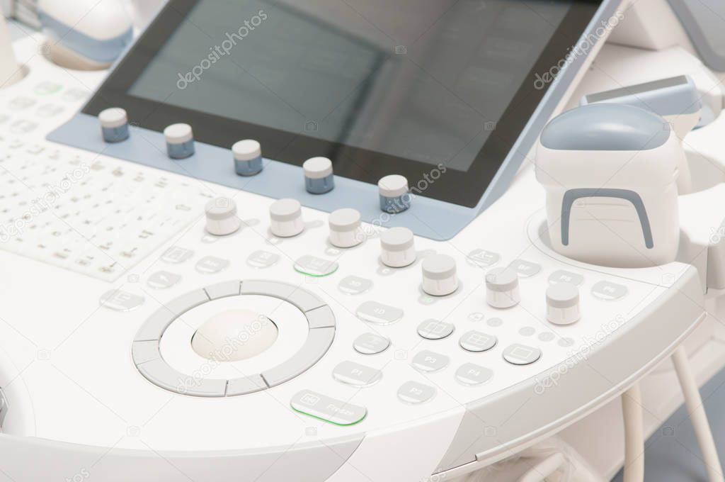 Ultrasound machine closeup in hospital. Medical eqipment.