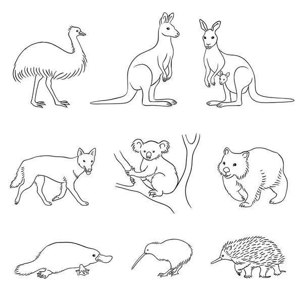 Set of vector Australian animals in contours Stock Vector