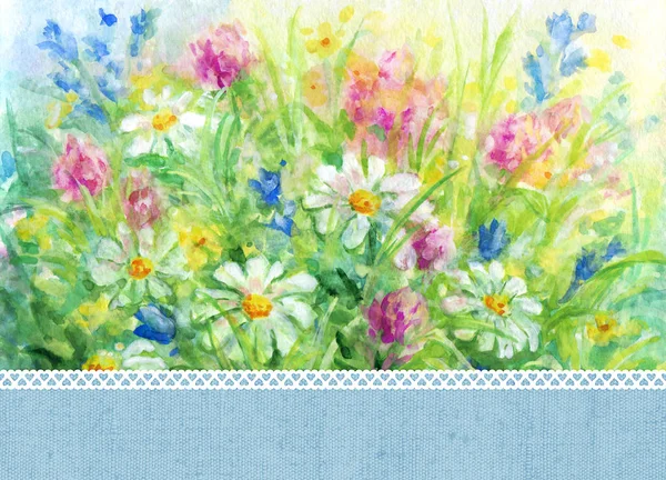 Quadro de fundo floral aquarela — Fotografia de Stock