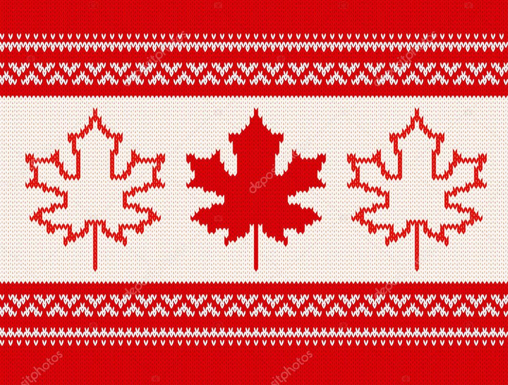 Seamless knitting pattern - Maple leaves and ornamental stripes