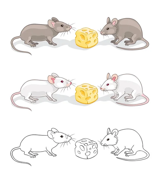 Dos ratones con un pedazo de queso — Vector de stock