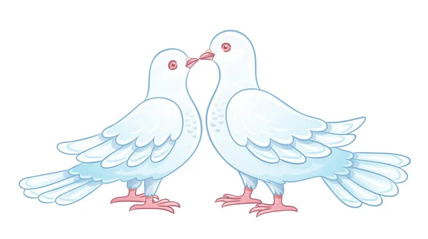 Casal de pombas brancas beijando — Vetor de Stock
