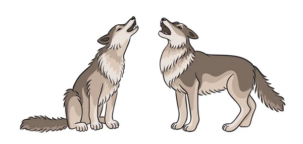 Two Howling Grey Wolves Vector Illustration — Stock Vector