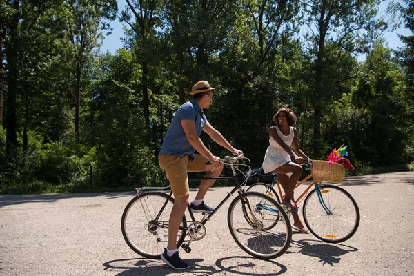 젊은 multiethnic 몇 데 자전거 타고 자연 — 스톡 사진