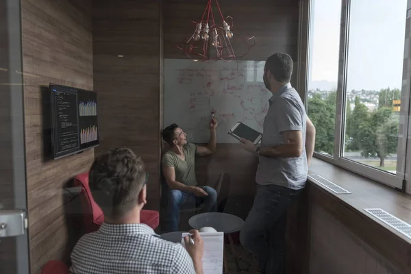 Reunión de equipo y lluvia de ideas en una pequeña oficina privada — Foto de Stock