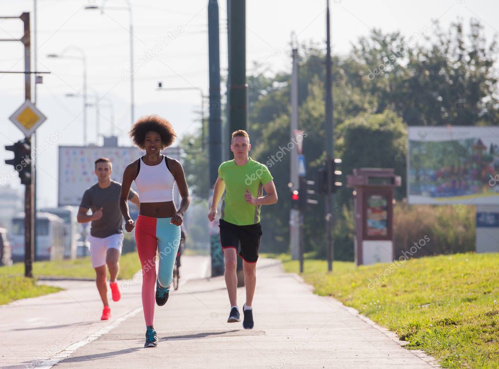 multiethnic group of people on the jogging