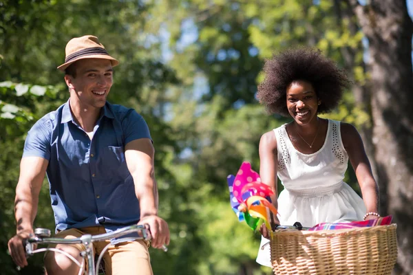 Junges Paar bei fröhlicher Radtour in der Natur — Stockfoto