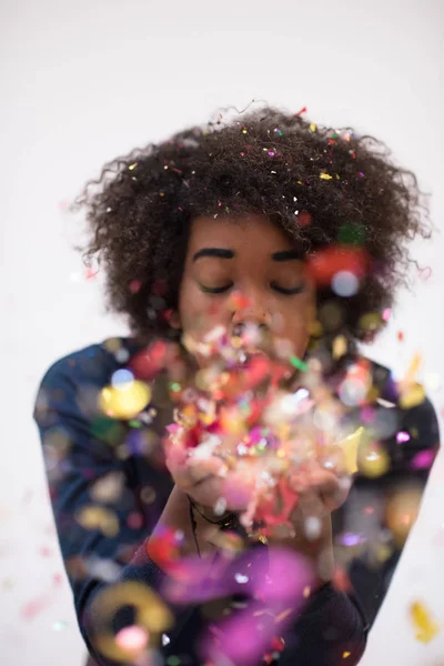 Happy young woman celebrating — Stockfoto