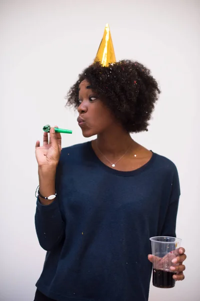 Happy young woman celebrating — Stock fotografie