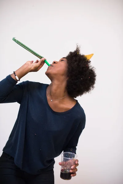 Happy young woman celebrating — Stock fotografie