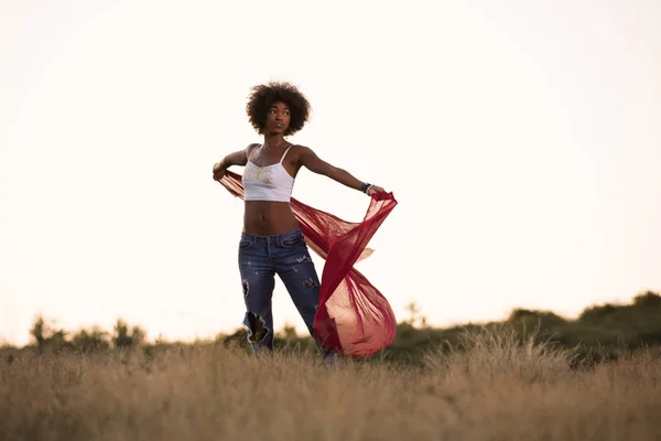 Negro chica baila al aire libre en un prado —  Fotos de Stock