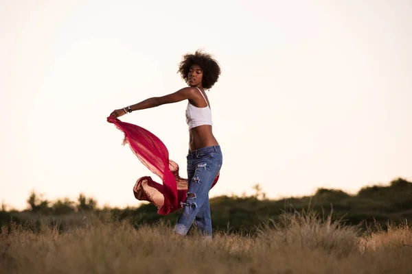 Negro chica baila al aire libre en un prado —  Fotos de Stock