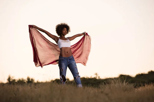 Negro chica baila al aire libre en un prado —  Fotos de Stock