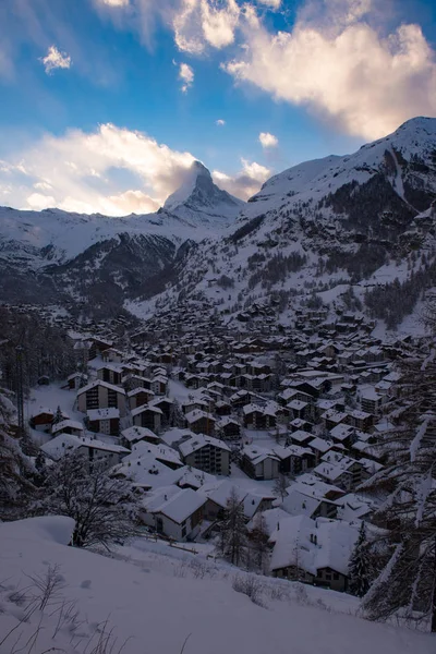 Aerial view on zermatt valley and matterhorn peak — Stock Photo, Image