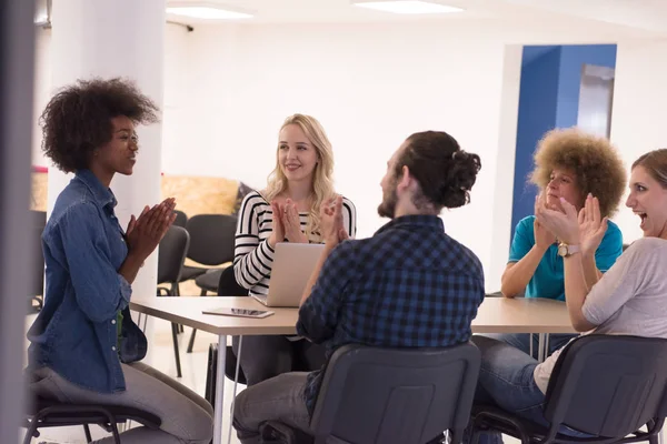 Multiethnic startup business team on meeting — Stok Foto