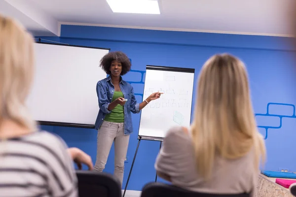 Mulher negra oradora no seminário — Fotografia de Stock