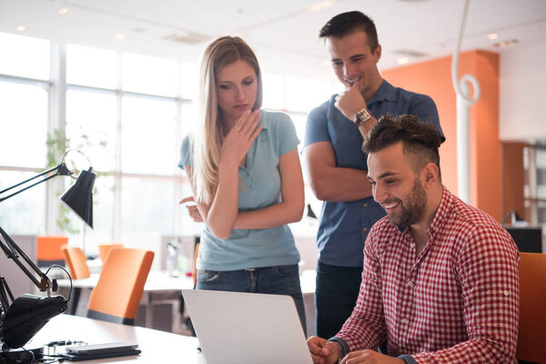Group of young people employee workers with computer