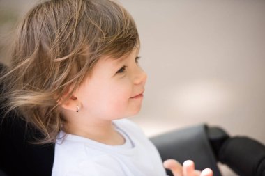 çocuk arabası içinde oturan bebek kız