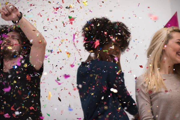 Confetti party multiethnic group of people — Stock Photo, Image