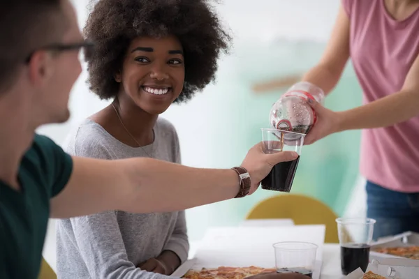 Multiethnic group of young people have a lunch break — Stock Photo, Image