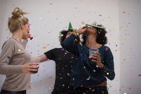 Confetti party multiethnic group of people — Stock Photo, Image