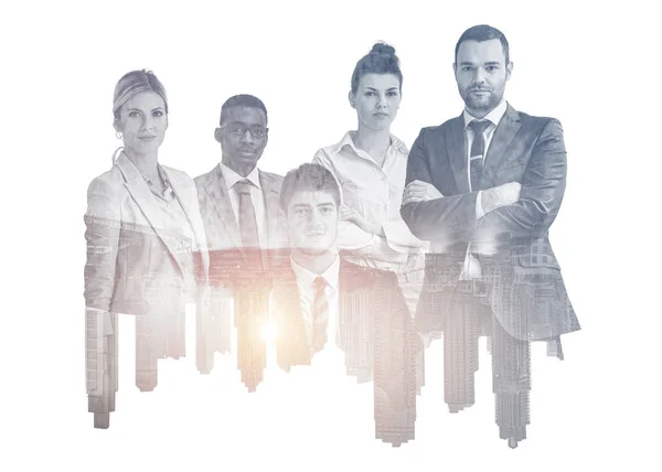 Double exposure of young ambitious business group — Stock Photo, Image