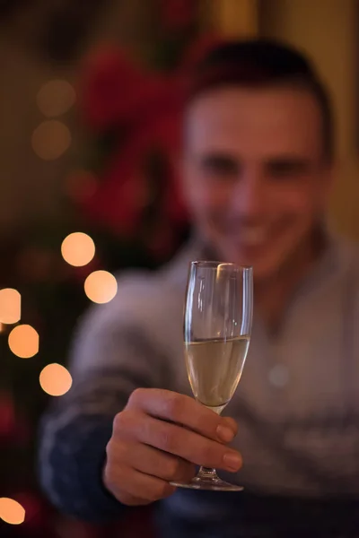 Happy man with glass of champagne — Stock Photo, Image