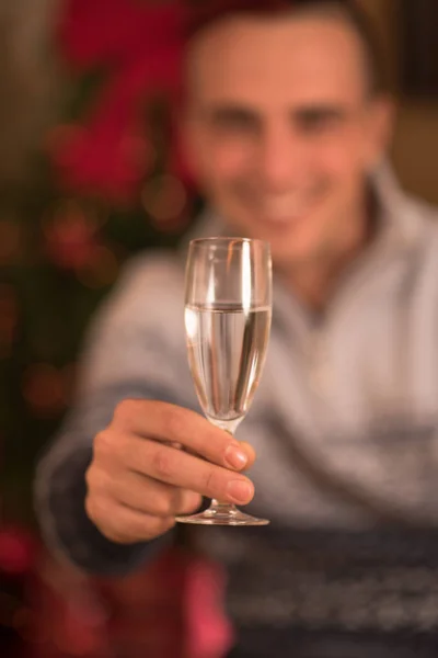Happy man with glass of champagne — Stock Photo, Image