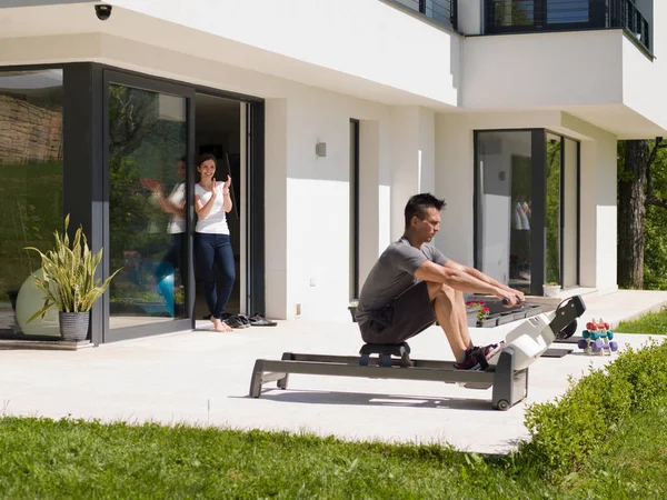 Man doing morning exercises — Stock Photo, Image