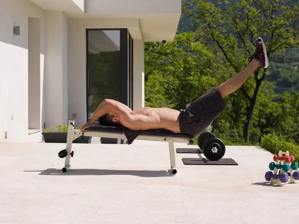 Man doing morning exercises — Stock Photo, Image