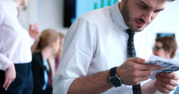 Businessman Using Tablet Computer Office Coworkers Background — Stock Photo, Image