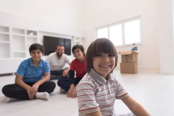 Portrait of happy young boys with their dad — Stock Photo, Image