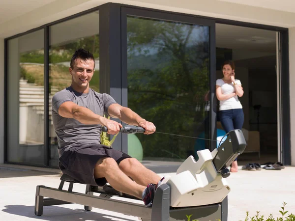 Man doing morning exercises — Stock Photo, Image