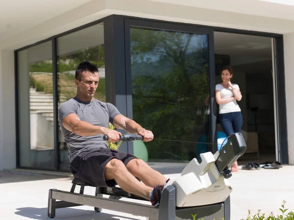 Man doing morning exercises — Stock Photo, Image