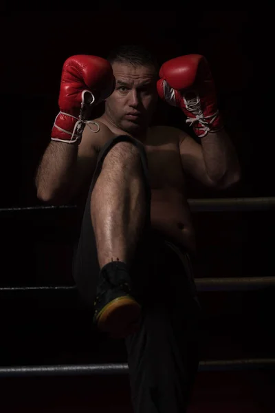 Profesionální kickboxer v tréninkovém kroužku — Stock fotografie
