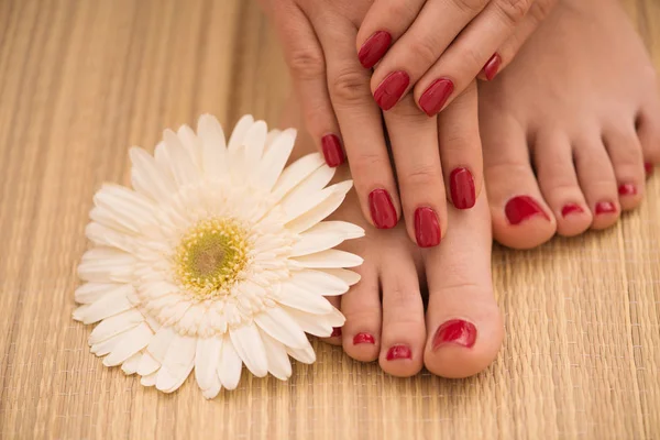 Piedi e mani femminili al salone spa — Foto Stock