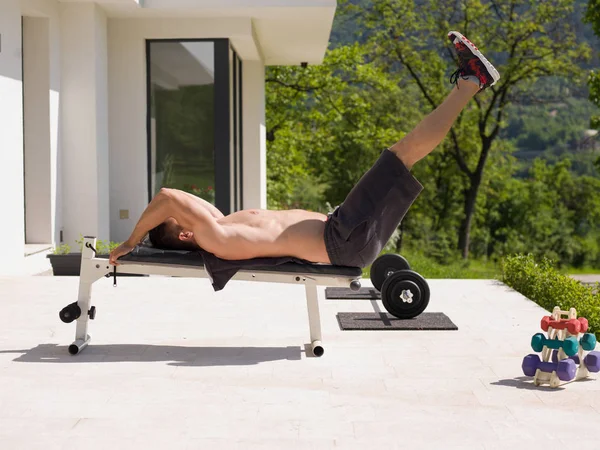 Man doing morning exercises — Stock Photo, Image