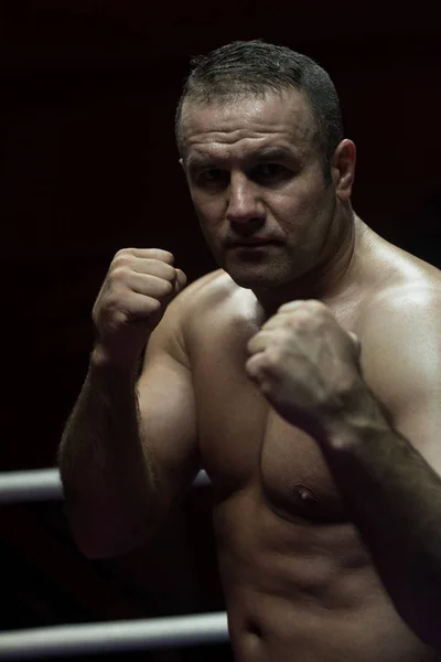 Kickboxer profesional en el ring de entrenamiento — Foto de Stock