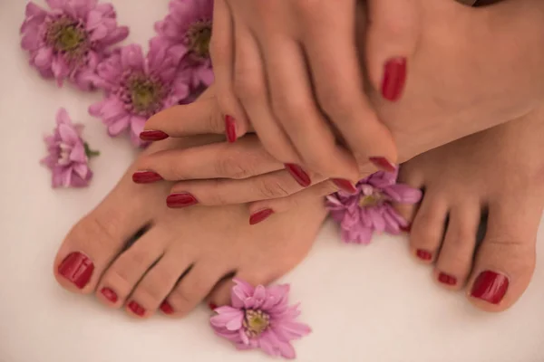 Female feet and hands at spa salon — Stock Photo, Image