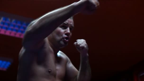 Kickboxer profesional en el ring de entrenamiento — Vídeo de stock