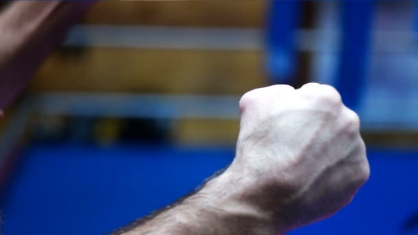Profesionální kickboxer v tréninkovém kroužku — Stock video